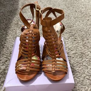 Madden Girl Tan Woven Strappy High Heel Sandals